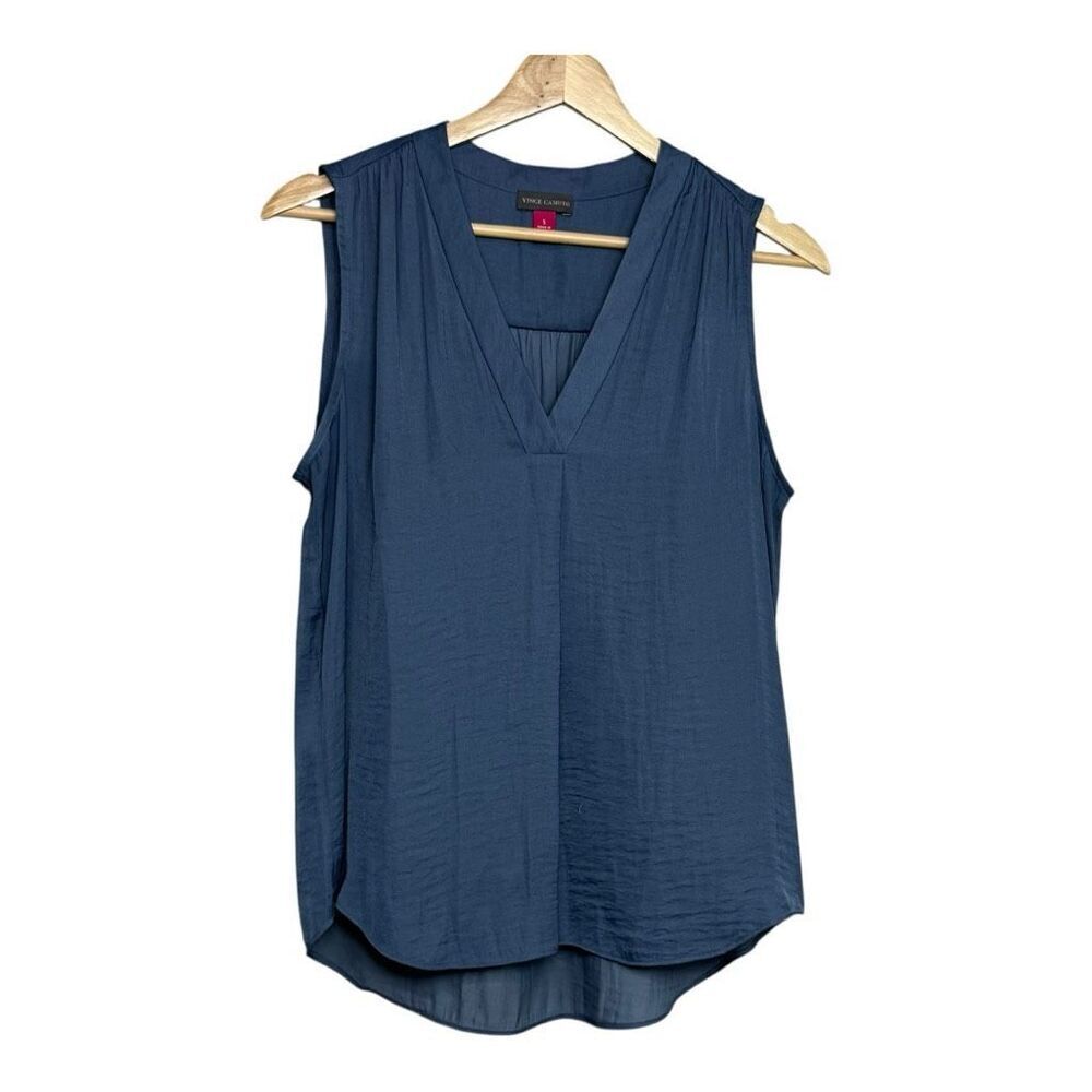 Vince Camuto Navy Sleeveless V-Neck Blouse